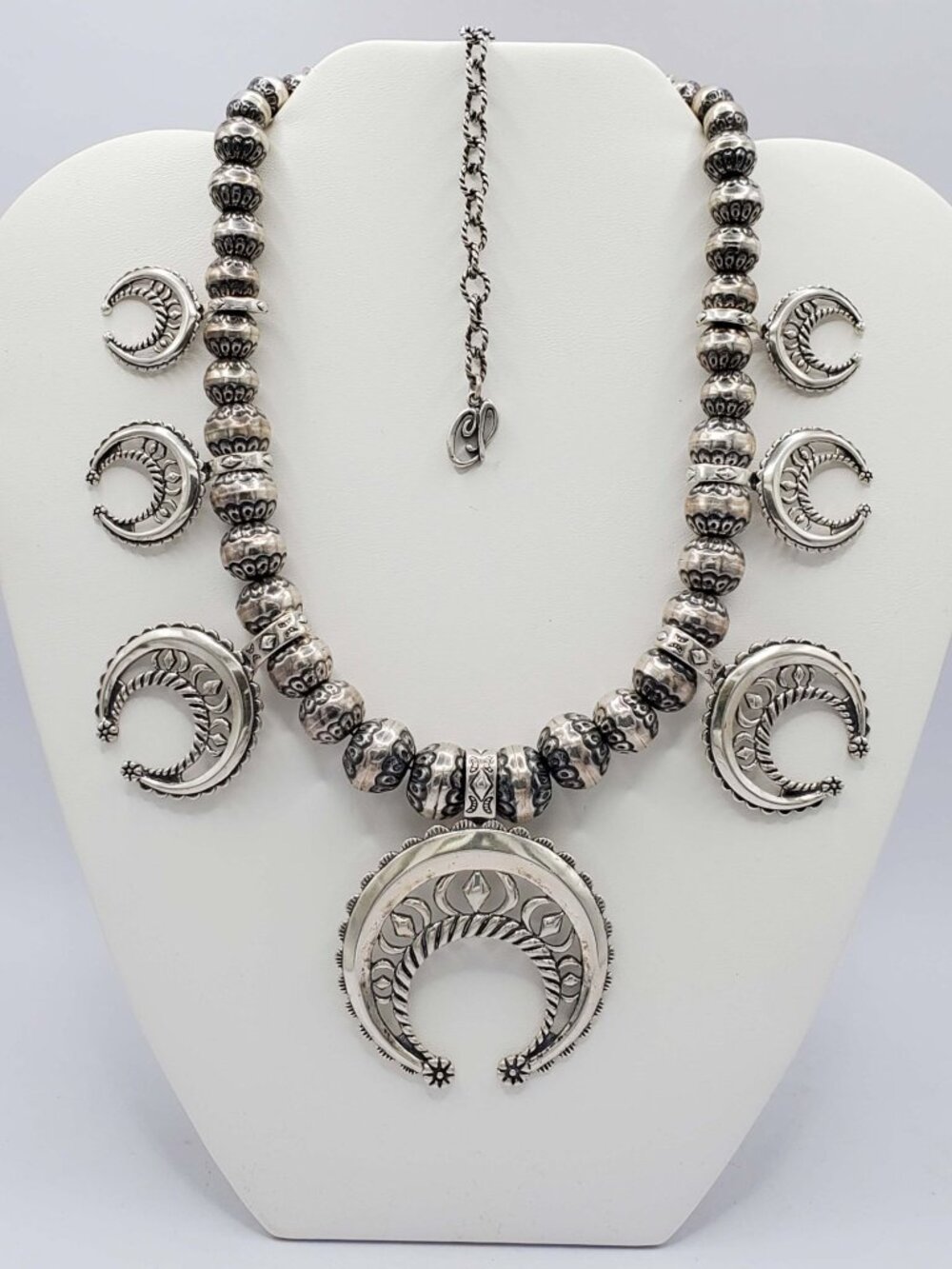 Vintage Carolyn Pollack Navajo Pearl Squash Blossom Necklace Sterling Silver
